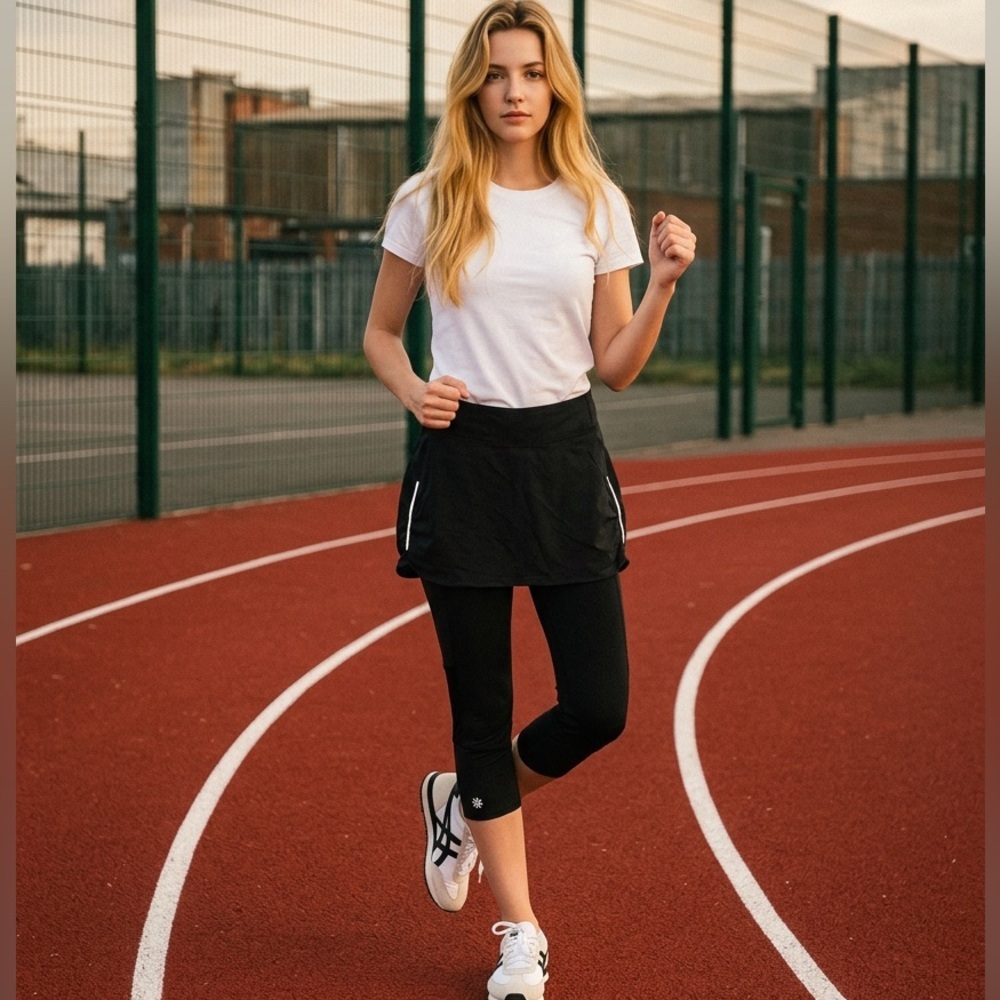 black Athleta 2-in-1 Skirted Leggings